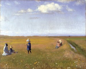 Children and Young Girls Picking Flowers in a Field North of Skagen by Michael Peter Ancher